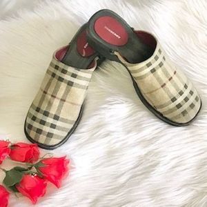 Burberry Nova Check  Suede Wood Clogs 40
